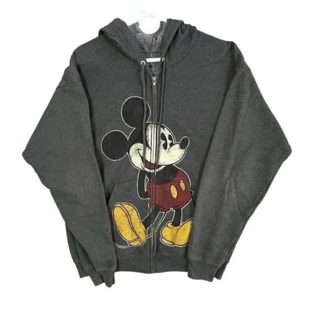 DISNEY PARKS MENS HOODED SWEATSHIRT GRAY SIZE L MICKEY ON FRONT